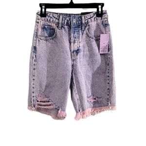 Wild Fabel‎ High Rise Distressed Pink Denim Bermuda Shorts Size 00